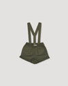 Early Sunday, Joseph Short Dungaree in Moss, made from Cotton Corduroy fabric, featuring short dungaree with adjustable straps, shown in a back flat-lay view