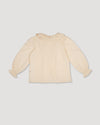 Early Sunday, Julianne Blouse in Hazelnut Cream, made from Dyed Cotton Swiss Dobby Tiny Dots fabric, featuring Comfort-first design with a playful silhouette, shown in a back flat-lay view