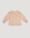 Early Sunday, Julianne Blouse in Nude, made from Dyed Cotton Swiss Dobby Tiny Dots fabric, featuring Comfort-first design with a playful silhouette, shown in a back flat-lay view