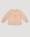 Early Sunday, Julianne Blouse in Nude, made from Dyed Cotton Swiss Dobby Tiny Dots fabric, featuring Comfort-first design with a playful silhouette, shown in a front flat-lay view