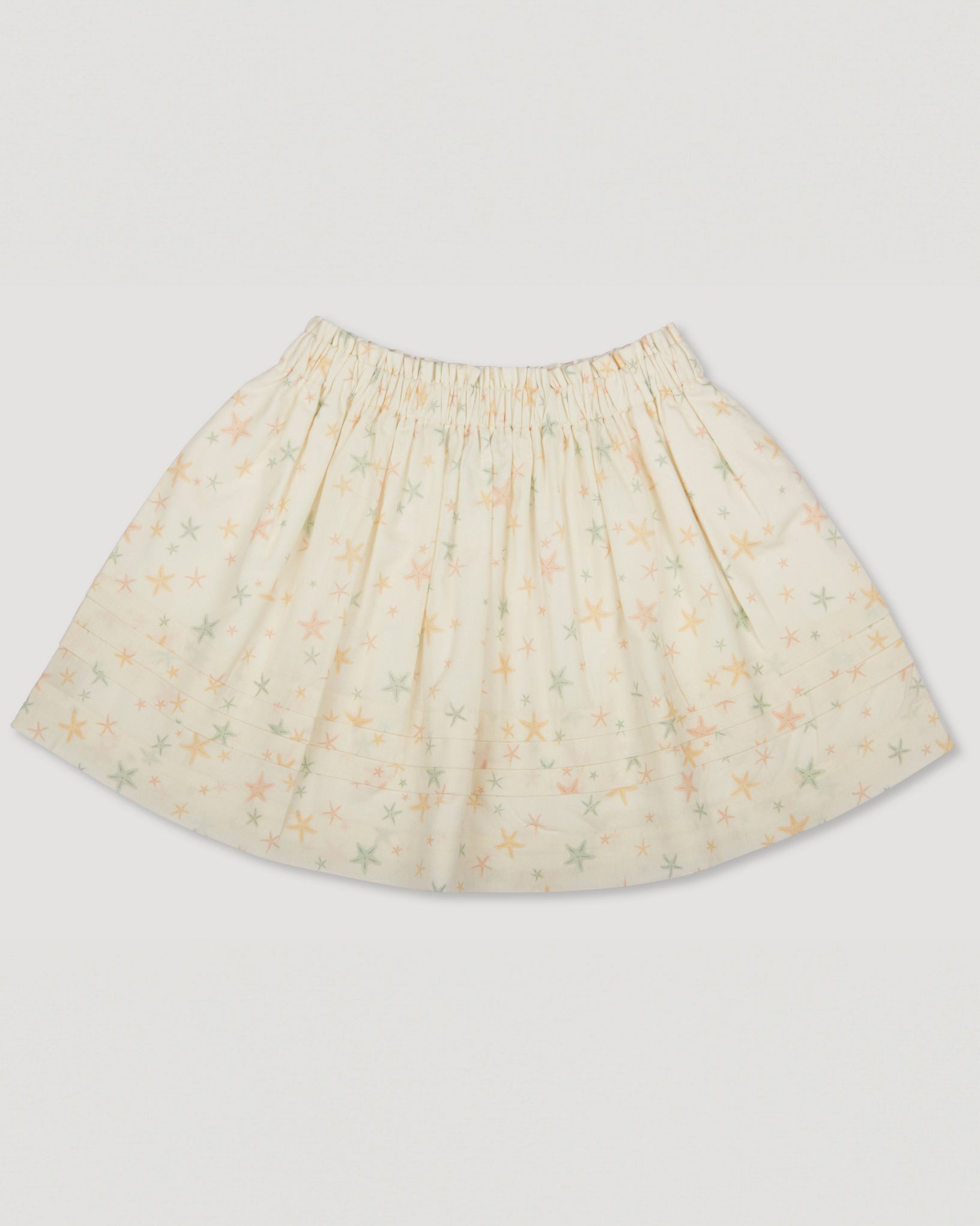 Early Sunday, Julie Long Skirt in Star Fish print, made from Printed Cotton Cambric fabric, featuring flowing long skirt with an easy fit, combining comfort with a flattering silhouette, shown in a front flat-lay view