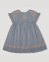 Early Sunday, Lila Dress in Ocean Blue color, made from Canvas 70% Cotton 30% Linen fabric, featuring a flattering mini dress with a relaxed fit, designed for comfort and effortless style, shown in front flat-lay view
