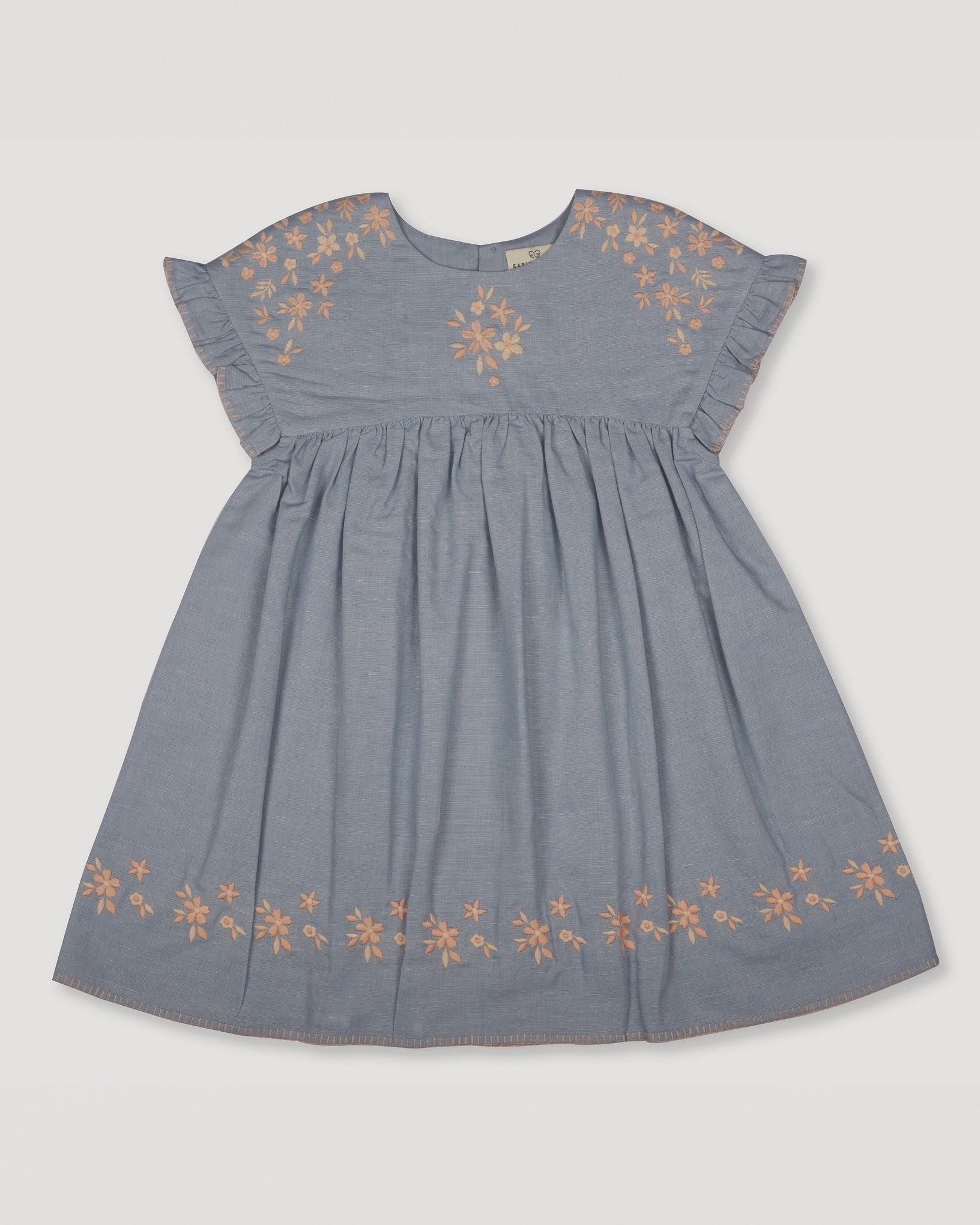 Early Sunday, Lila Dress in Ocean Blue color, made from Canvas 70% Cotton 30% Linen fabric, featuring a flattering mini dress with a relaxed fit, designed for comfort and effortless style, shown in front flat-lay view