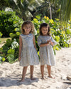Early Sunday, LYS Dress in Amelia print, made from Printed Cotton Cambric fabric, featuring flattering fit with delicate finishes, shown in a front view of models wearing outdoors