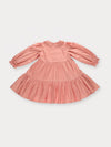 Early Sunday, Marguerite Dress in Blush Pink, made from Cotton Satin fabric, featuring floral embroidery with frilled Peter Pan collar, shown in a back flat-lay view