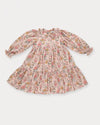 Early Sunday, Marguerite Dress in Bloom, made from Printed Viscose Twill fabric, featuring floral embroidery with frilled Peter Pan collar and gathered sleeves, shown in a front flat-lay view