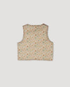 Early Sunday, Milly Baby Quilted Gilet (Reversible) in Garden Flowers print, made from Printed Cotton Cambric fabric, featuring reversible design for versatile styling, shown in a back flat-lay view