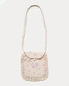 Early Sunday, Miss Sunday Sling in Butterflies print, made from Printed Cotton Tiny Swiss Dobby fabric, featuring a frill detailed sling purse with flap closure, shown in a front flat-lay view