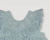 Early Sunday, Natasha Dress in Sea Dream color, made from All-Over Eyelet Embroidered Cotton Schifflie fabric, featuring flattering fit with delicate finishes, combining style and functionality for an effortlessly elegant look, shown in a closeup flat-lay view