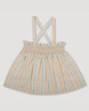 Early Sunday, Olivia Blouse in Summer Stripe, made from Printed canvas 70% Cotton 30% Linen fabric, featuring smocked bodice for a flexible fit, cross-back straps and a flared hem, shown in a back flat-lay view