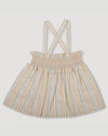 Early Sunday, Olivia Blouse in Summer Stripe, made from Printed canvas 70% Cotton 30% Linen fabric, featuring smocked bodice for a flexible fit, cross-back straps and a flared hem, shown in a front flat-lay view
