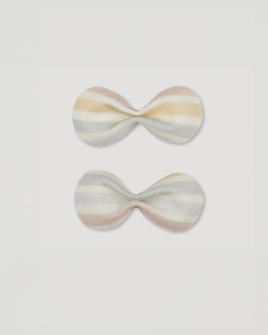 Early Sunday, Penelope Alligator Clip in Summer Stripe, made from Printed canvas 70% Cotton 30% Linen fabric, featuring a fabric bow design with a secure hair clip fastening, shown in a front flat-lay view