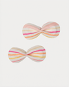 Early Sunday, Penelope Clip in Pink Stripes print, made from Printed 70% Cotton, 30% Linen fabric, featuring a set of two bow clips with a secure fit, shown in a front flat-lay view