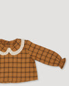 Early Sunday, Penny & Fifi Baby Set in Almond Checks print, made from Cotton Yarn Dyed Brushed Checks fabric, featuring relaxed checks silhouette with coordinated set, shown in a closeup flat-lay view