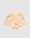Early Sunday, Roman Short in Sand color, made from 70% Cotton 30% Linen fabric, featuring a relaxed fit with an elastic waistband & beautiful embroidery, shown in a front flat-lay view
