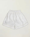 Early Sunday, Roman Short in Ivory color, made from All Over Embroidery fabric, featuring a relaxed fit with an elastic waistband & beautiful embroidery, shown in a back flat-lay view