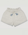 Early Sunday, Roman Shorts in Mini Flower print, made from Printed canvas 70% Cotton 30% Linen fabric, featuring relaxed fit with delicate finishes, combining style and functionality, shown in a front flat-lay view