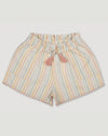 Early Sunday, Roman Shorts in Summer Stripe, made from Printed canvas 70% Cotton 30% Linen fabric, featuring relaxed fit with delicate finishes, combining style and functionality, shown in a front flat-lay view
