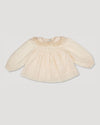 Early Sunday, Rosa Blouse in Hazelnut Cream, made from All-Over Embroidered Cotton Cambric fabric, featuring Frilled neckline detailed with a lace collar for a vintage touch, shown in a front flat-lay view