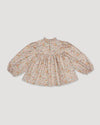Early Sunday, Rosa Blouse in Floral print, made from Printed Cotton Satin fabric, featuring Frilled neckline detailed with a lace collar for a vintage touch, shown in a back flat-lay view