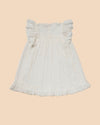 Early Sunday, Sita Dress in Ivory color, made from Tiny Swiss Dobby fabric, featuring a sleeveless design with wide shoulder straps & a delicate lace yoke, shown in a back flat-lay view