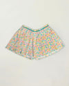 Early Sunday, Solal Skort in Emma Floral Mint color, made from Organic Printed Cotton Cambric fabric, featuring a flared skirt overlay with attached shorts & elastic waistband, shown in a front flat-lay view
