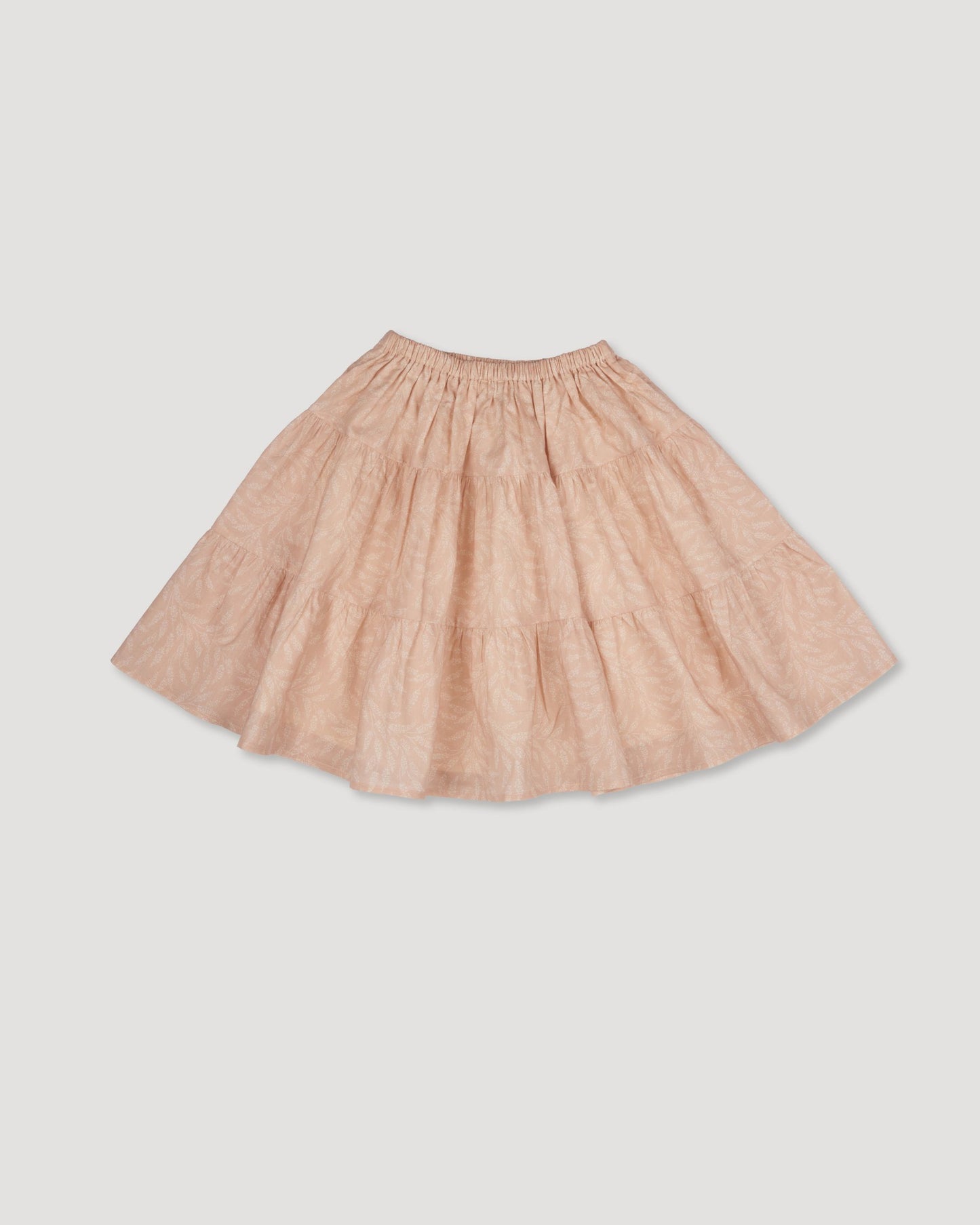 Early Sunday, Victoria Skirt in Feather print, made from Printed Cotton Cambric fabric, featuring Tiered silhouette for natural movement and volume, shown in a front flat-lay view