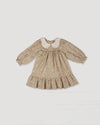 Early Sunday, Virginia Dress in Garden Flowers Cream, made from Printed Cotton Cambric fabric, featuring classic silhouette with embroidered collars, shown in a front flat-lay view