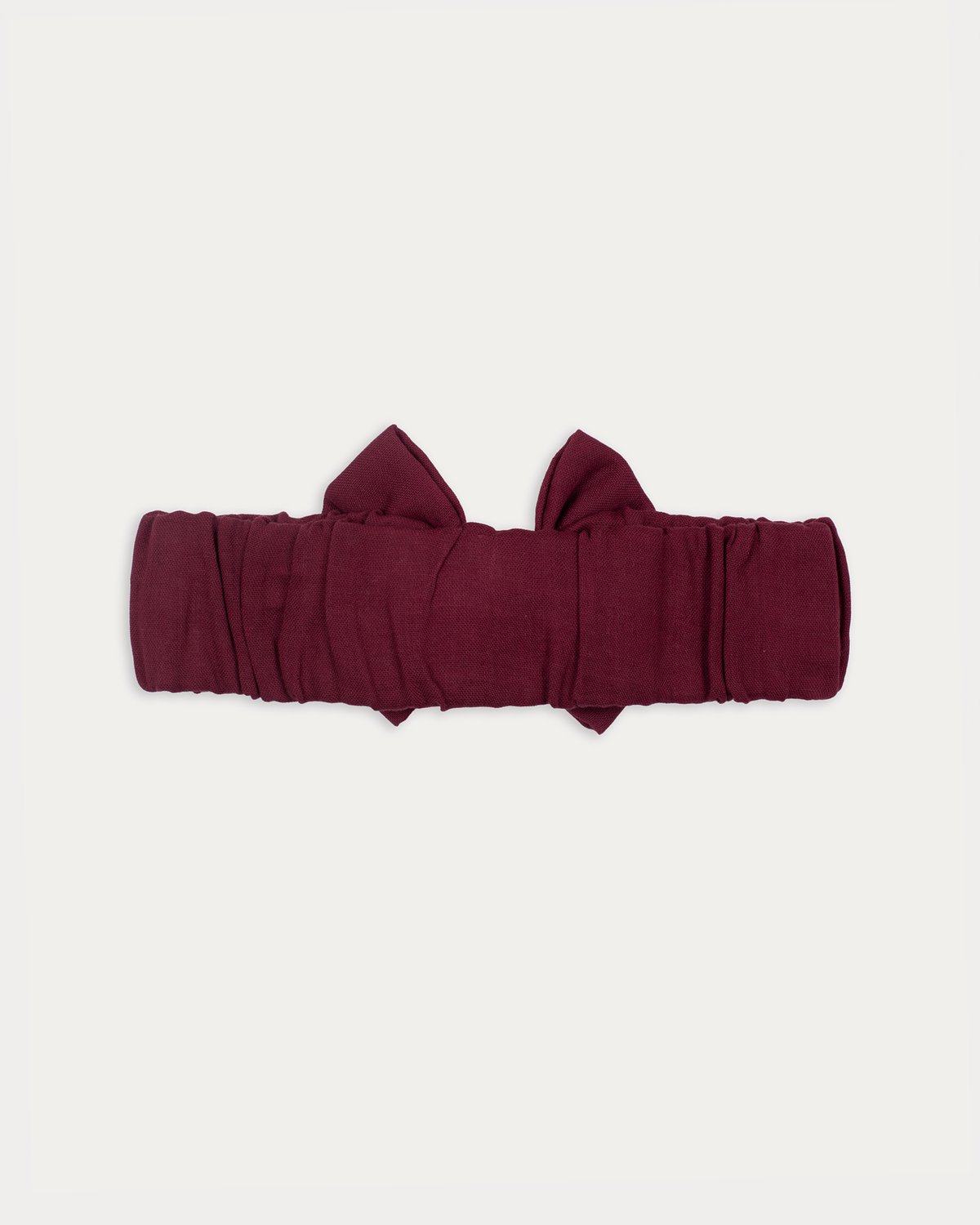 Early Sunday, Wide Bow Head Band in Plum, made from Cotton Double Gauze fabric, featuring a wide bow design, shown in a back flat-lay view