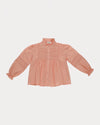 Early Sunday, Zoe Shirt in Nude, made from Cotton Jeera Dobby Voile fabric, featuring frilled roundneck with detailed lace yoke, shown in a front flat-lay view